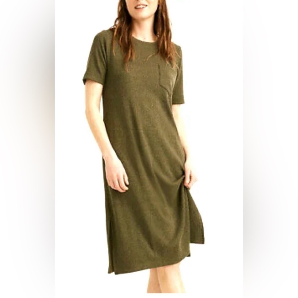 Madewell Women’s Ribbed Pocket T Shirt Midi Dress Olive Green XS
